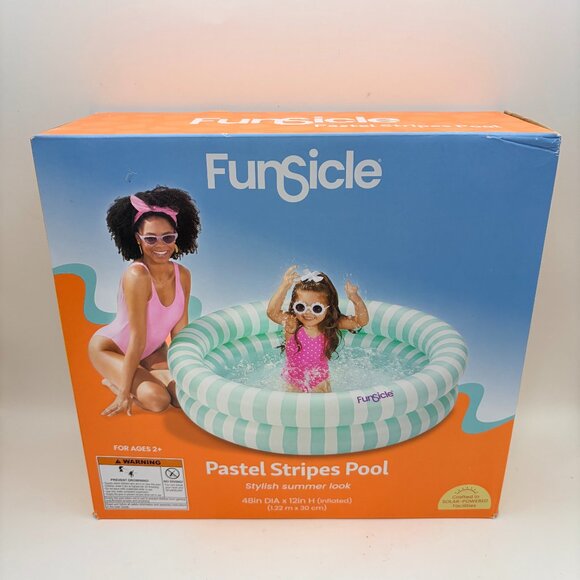 FunSicle Pastel Stripes Inflatable Kiddie Pool 4FT Kids Splash Pool Ages 2+ - Picture 4 of 8